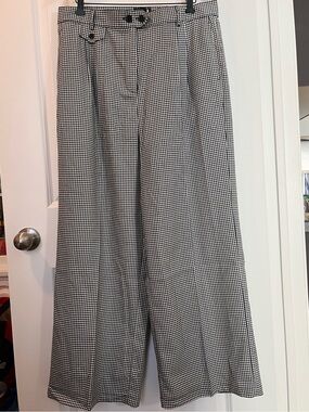 NWT Hell Bunny Teddy Black & White Herringbone Wide-Leg Trousers